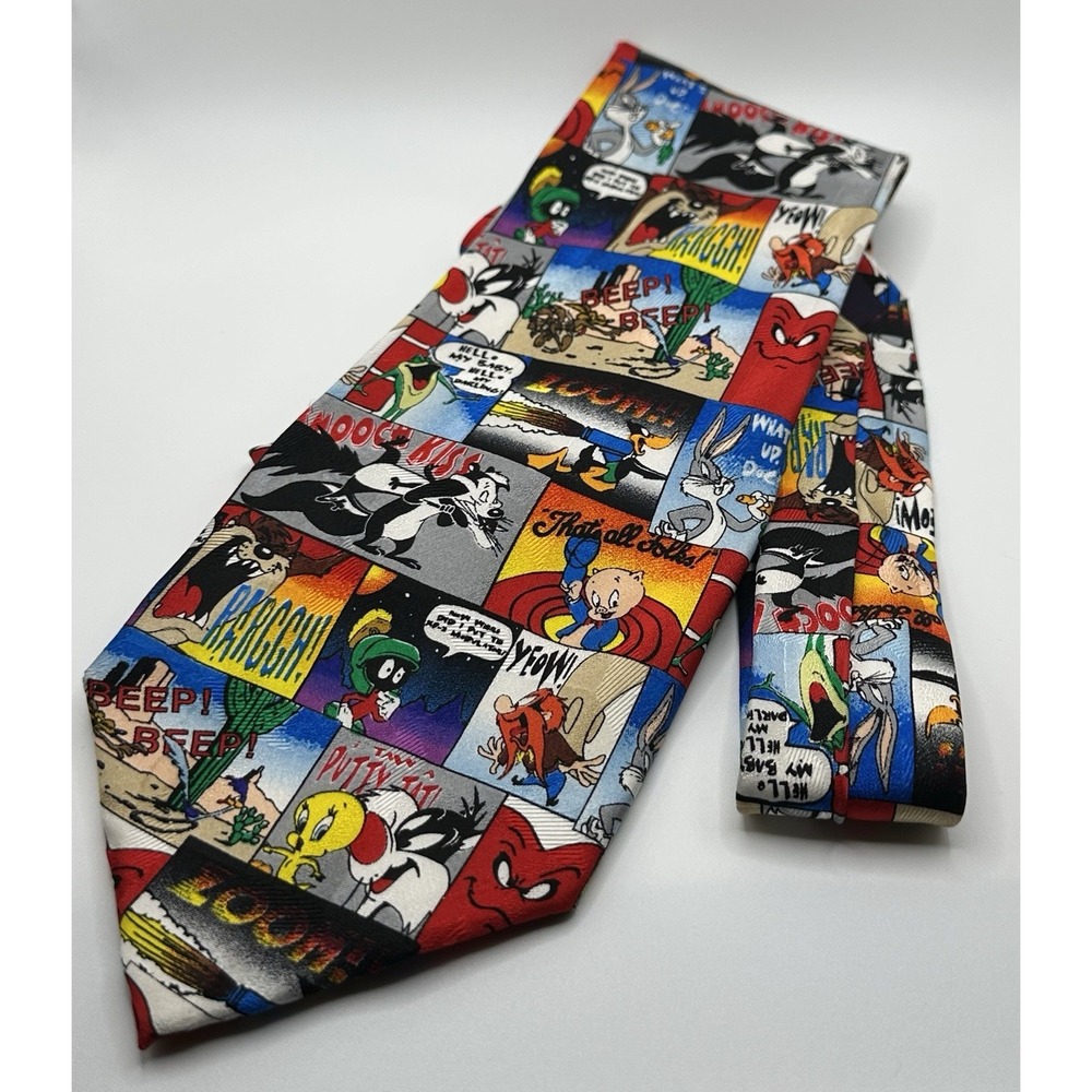 Vintage 1996 Looney Tunes Mania Silk Tie 59 x 4" Main Characters Warner Bros